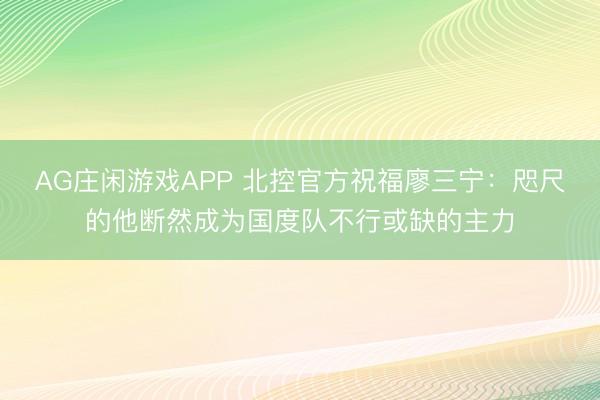 AG庄闲游戏APP 北控官方祝福廖三宁:咫尺的他断然成为国度队不行或缺的主力